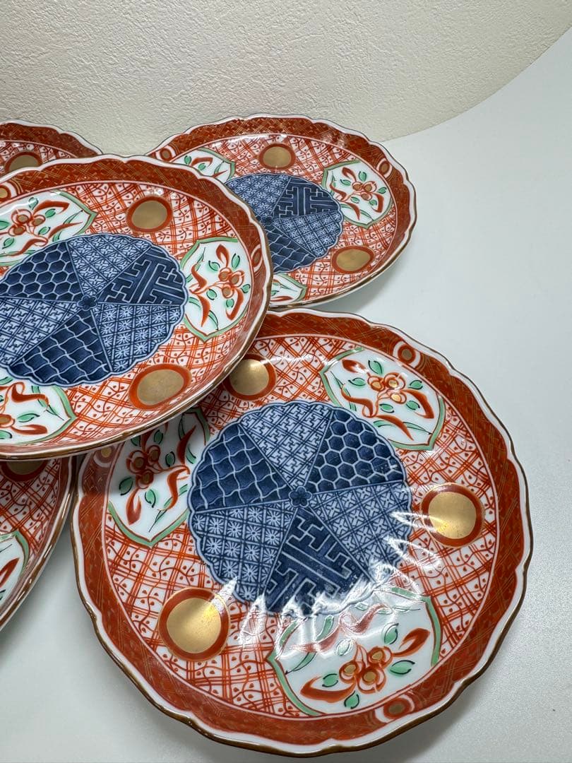 美濃焼 翔山作 赤絵染付祥瑞 中皿揃 5客 16cm 和