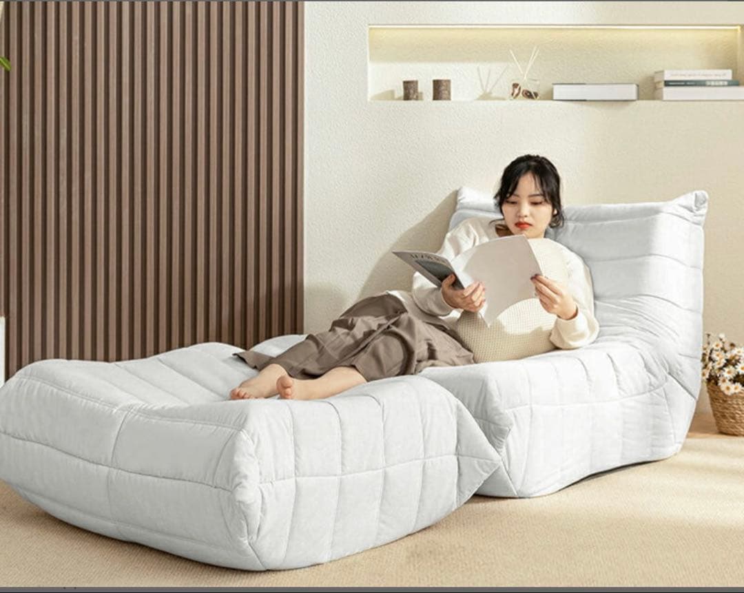 TOGO 1P ホワイト リクライニングソファ オットマン付き