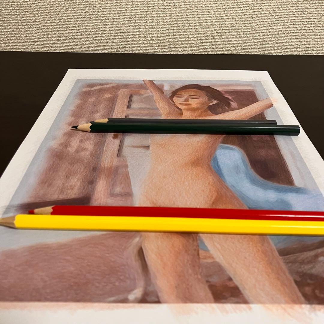 女優画28 額装品　額縁寸法32.7cm×24.0cm　カラー着色　定款付