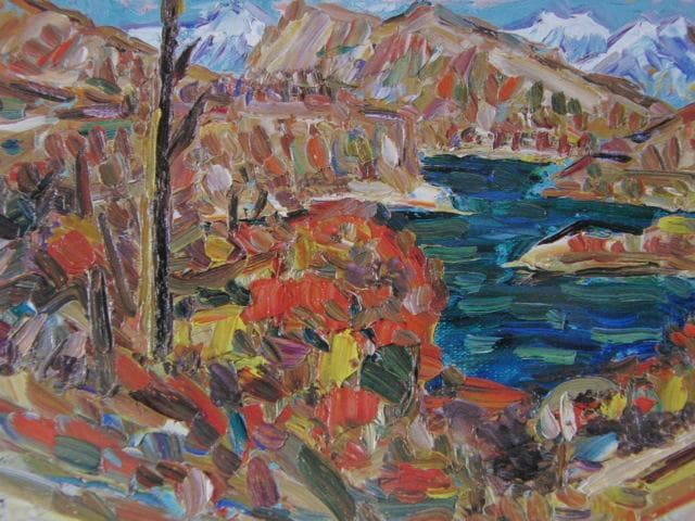 小林和作、「山湖の秋」、希少な額装用画集より、新品高級額装付、状態