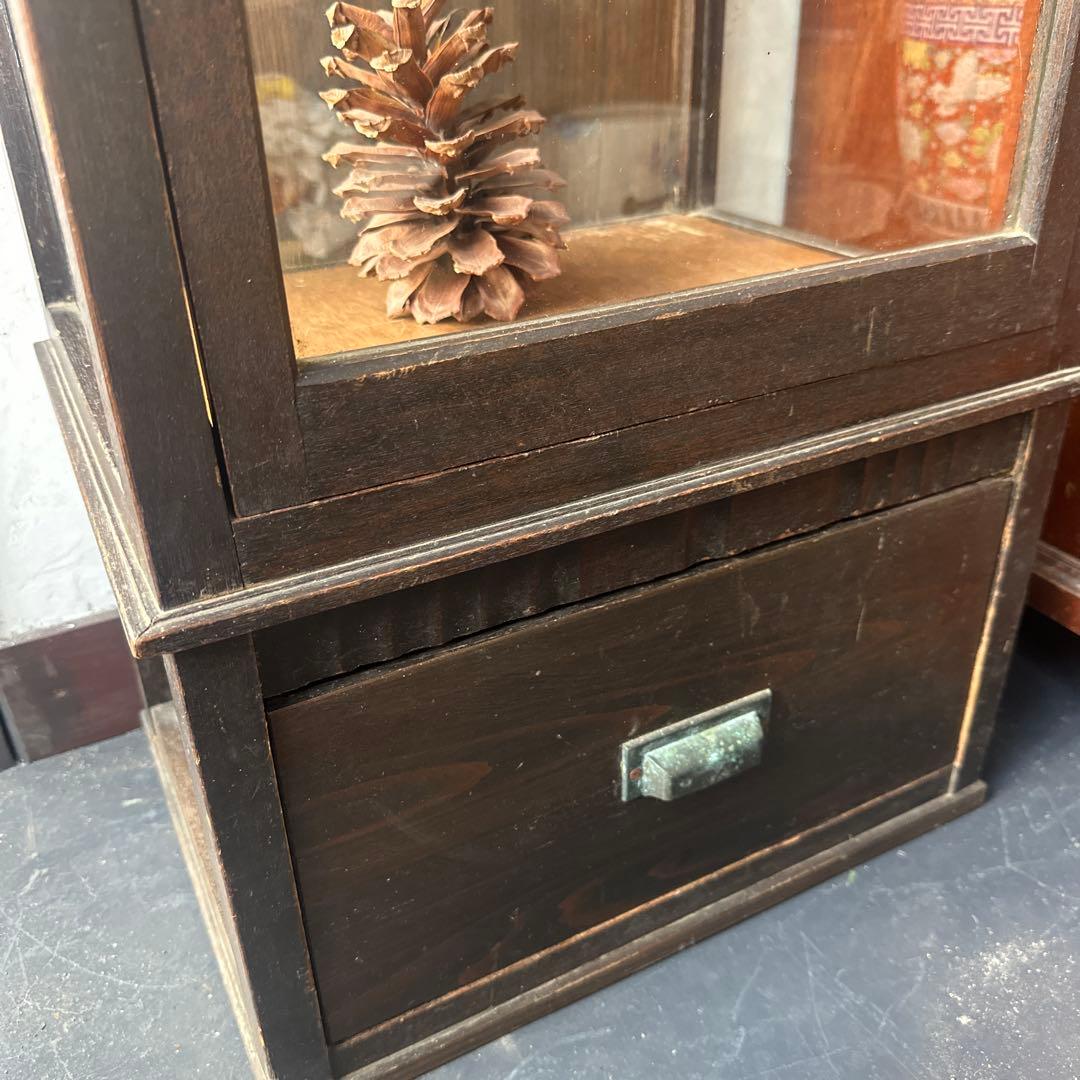 ◾️引き取り限定◾️ヴィンテージ　木製ガラスケース 引き出し付き