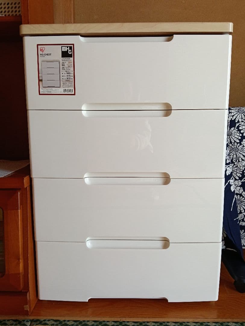ホワイト 4段チェスト 木製天板