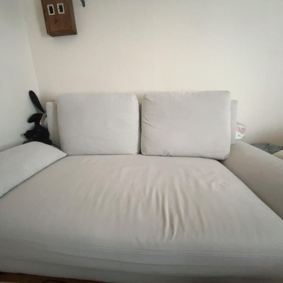 アイボリー ソファ 幅131cm 天然木脚