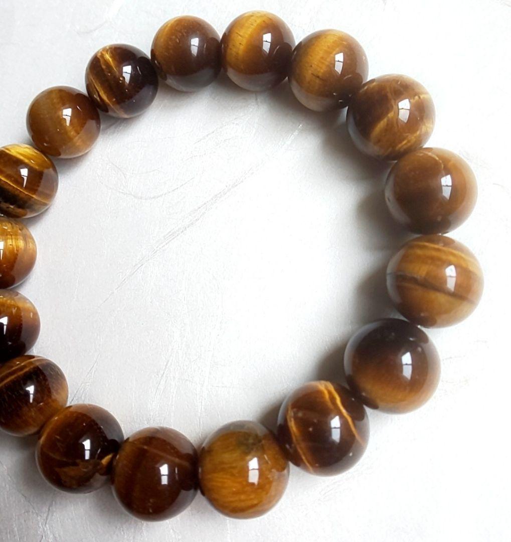 高品質タイガーアイ 大粒 12.4mm 重厚 17cm メンズ ブレスット
