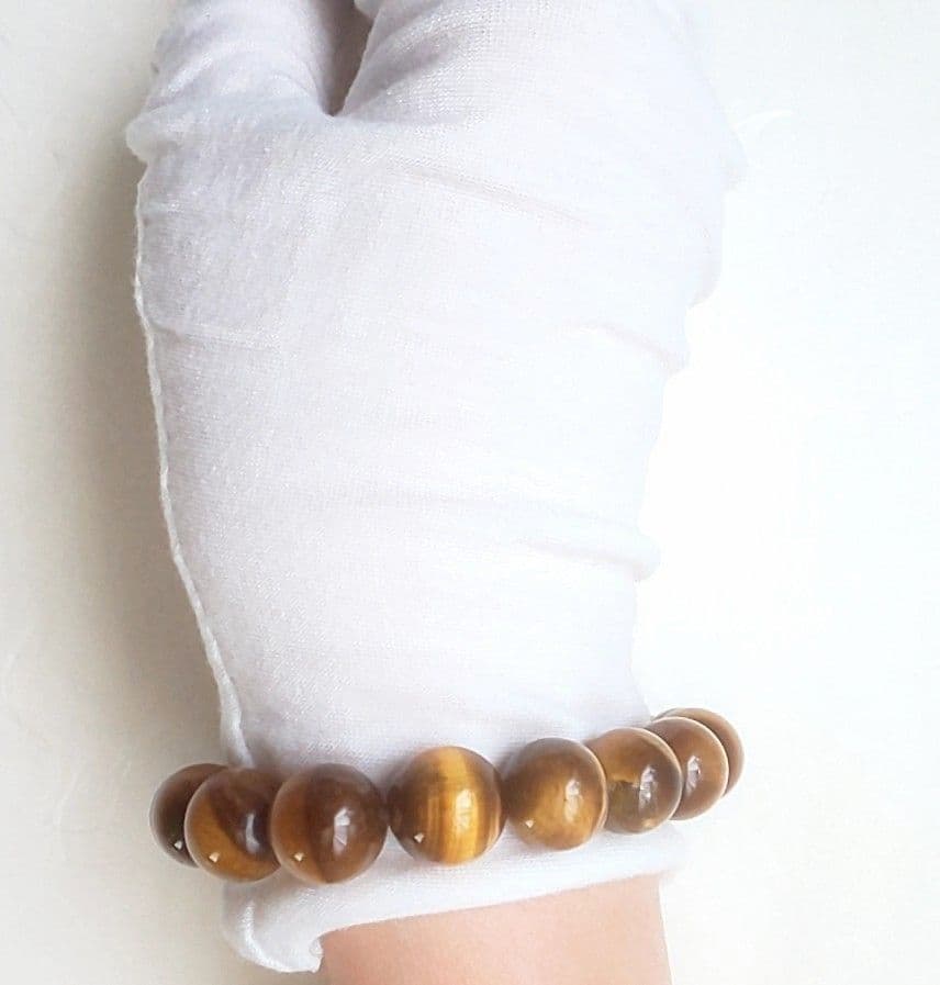 高品質タイガーアイ 大粒 12.4mm 重厚 17cm メンズ ブレスット