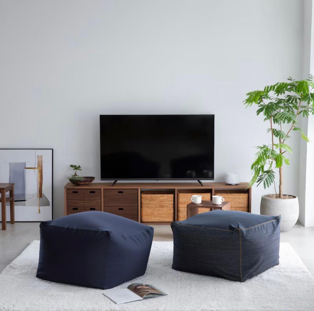 美品 無印良品 体にフィットするソファ　大　セット　綿デニム　ネイビー