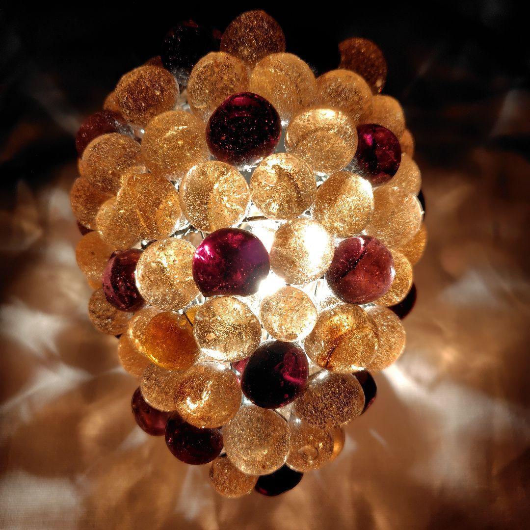 オレンジ（琥珀色）と濃い紫のガラス玉 ペンダントライト