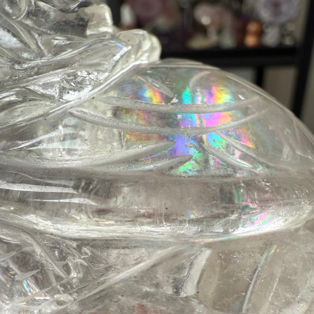 天然石水晶のロングイ　置物　虹ありNO.091703