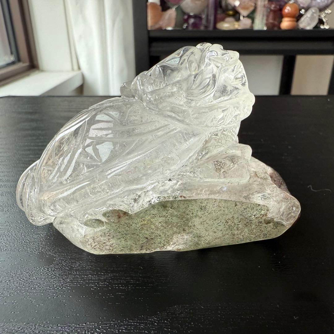 天然石水晶のロングイ　置物　虹ありNO.091703