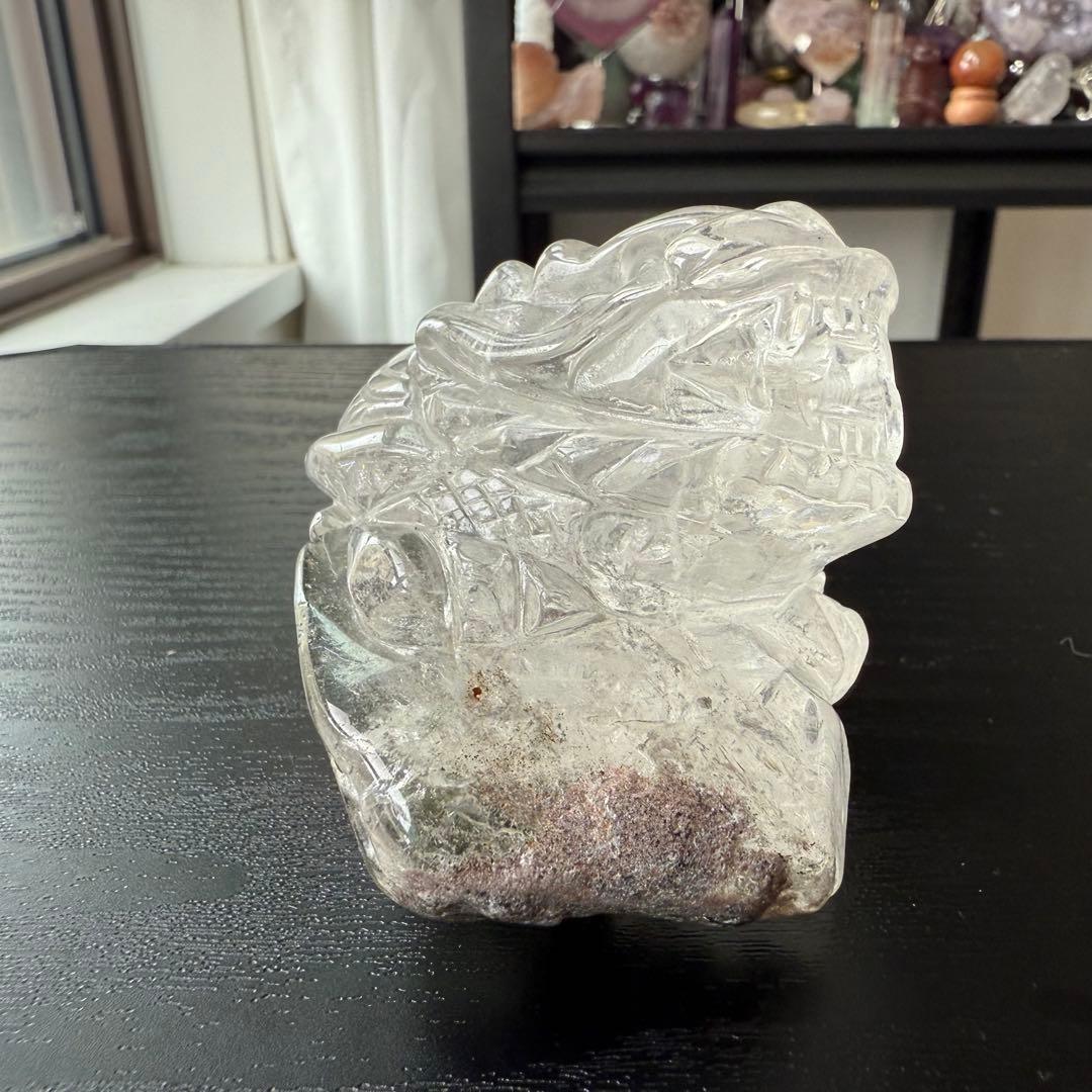 天然石水晶のロングイ　置物　虹ありNO.091703