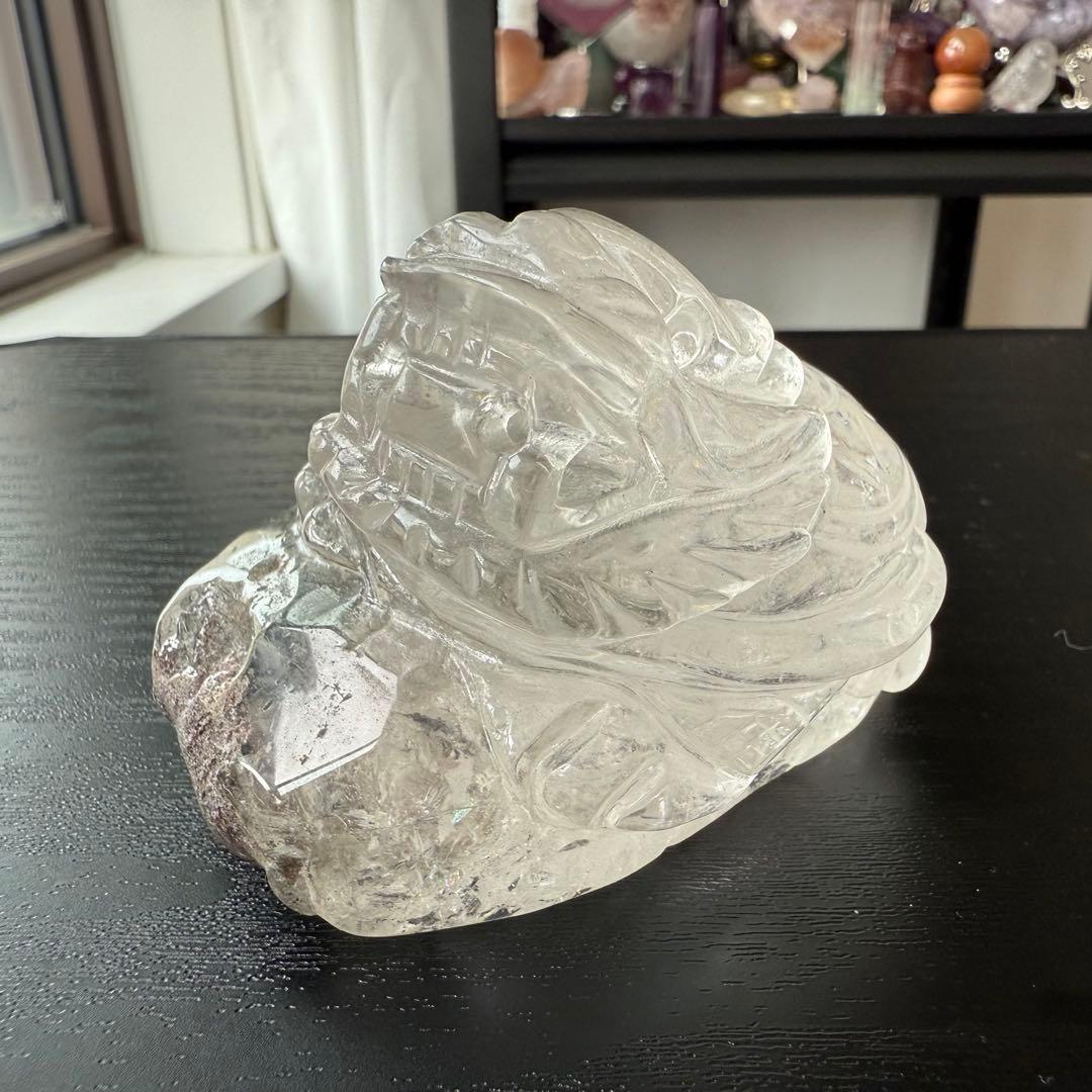 天然石水晶のロングイ　置物　虹ありNO.091703