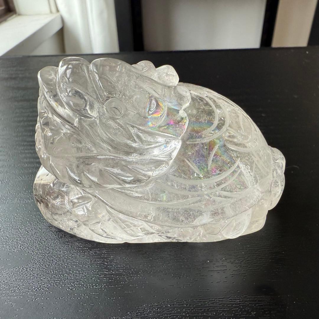 天然石水晶のロングイ　置物　虹ありNO.091703