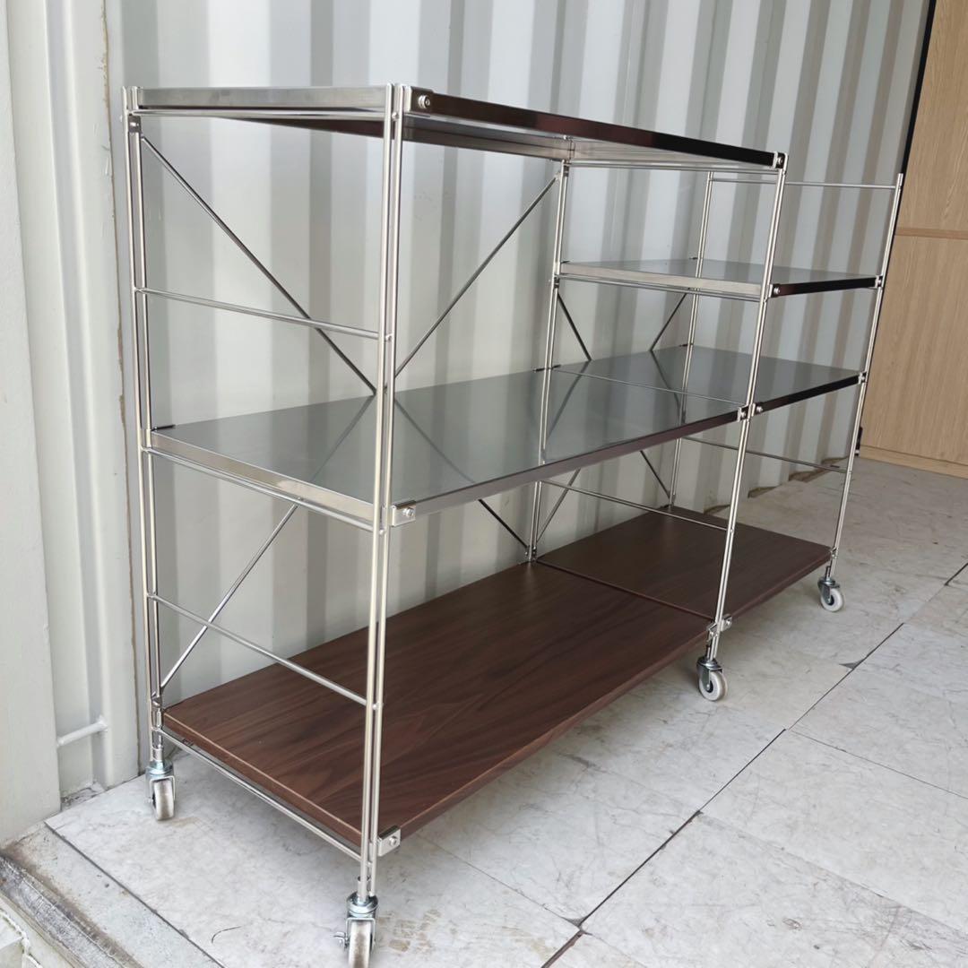 取付無料！無印良品ステンレスユニットシェルフ キャスター付きワイドラック✨