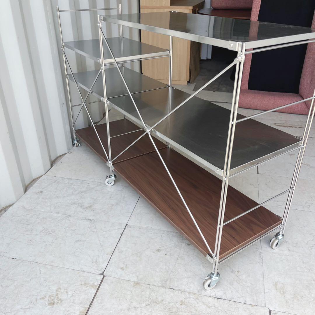 取付無料！無印良品ステンレスユニットシェルフ キャスター付きワイドラック✨