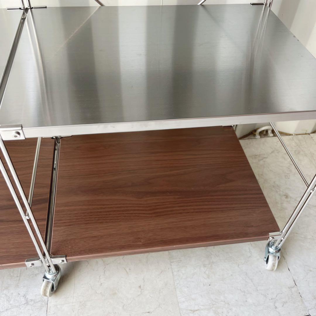 取付無料！無印良品ステンレスユニットシェルフ キャスター付きワイドラック✨