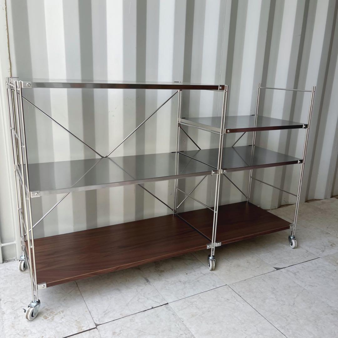 取付無料！無印良品ステンレスユニットシェルフ キャスター付きワイドラック✨