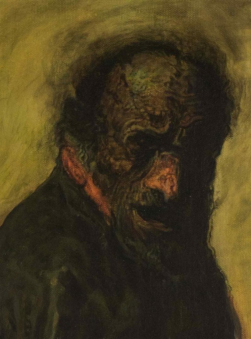 鴨居玲 油彩 肉筆『傷痍軍人』表サイン 裏サイン F6号 額装 b458