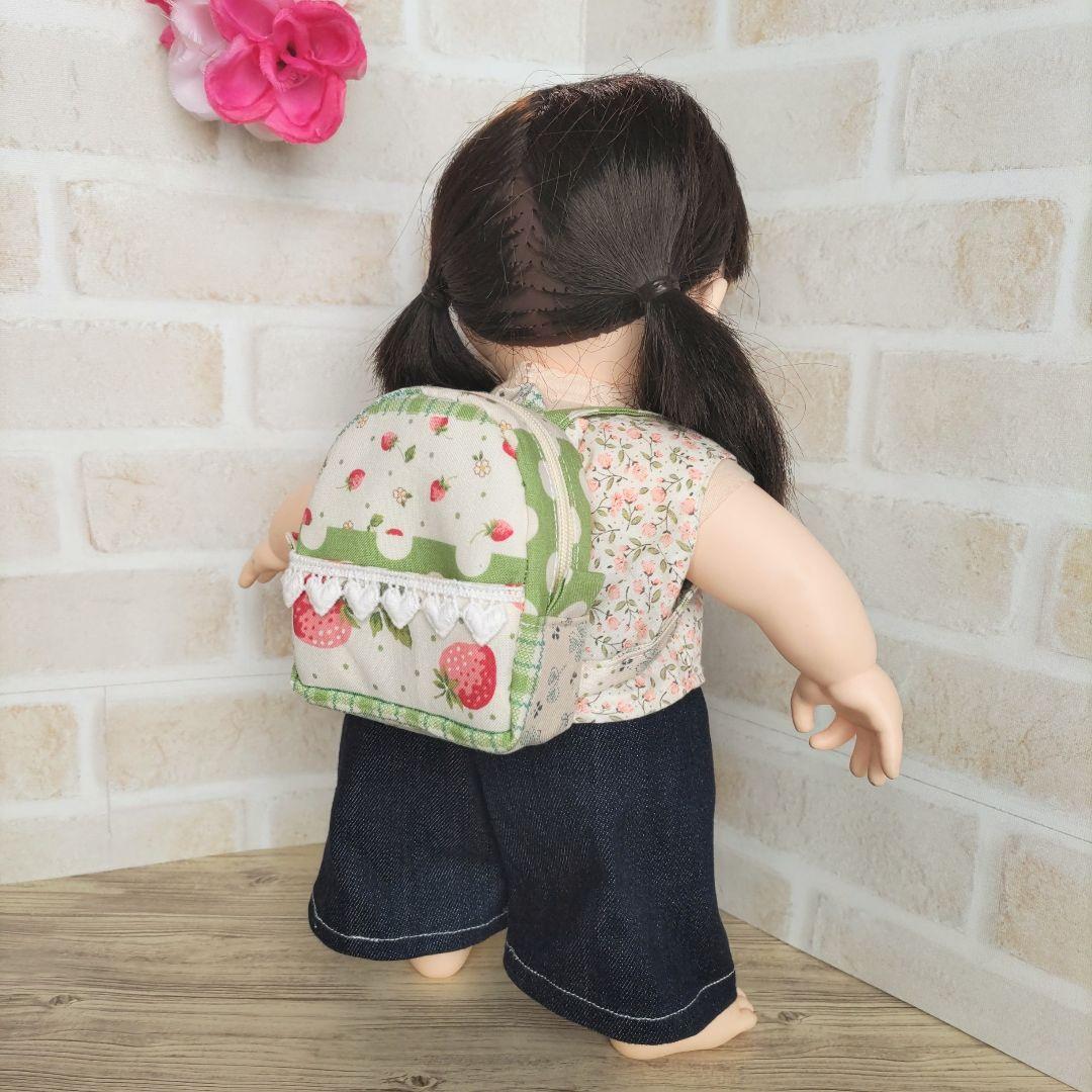 ☆622.リュックサックB いちごボーダー緑 ☆ぽぽちゃん服 - メルカリ