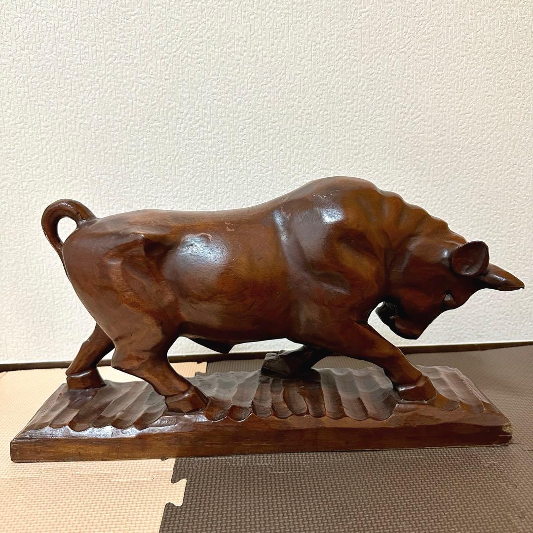 【訳あり品】牛 闘牛 木彫 骨董 古美術 置物 オブジェ アンティーク　縁起物