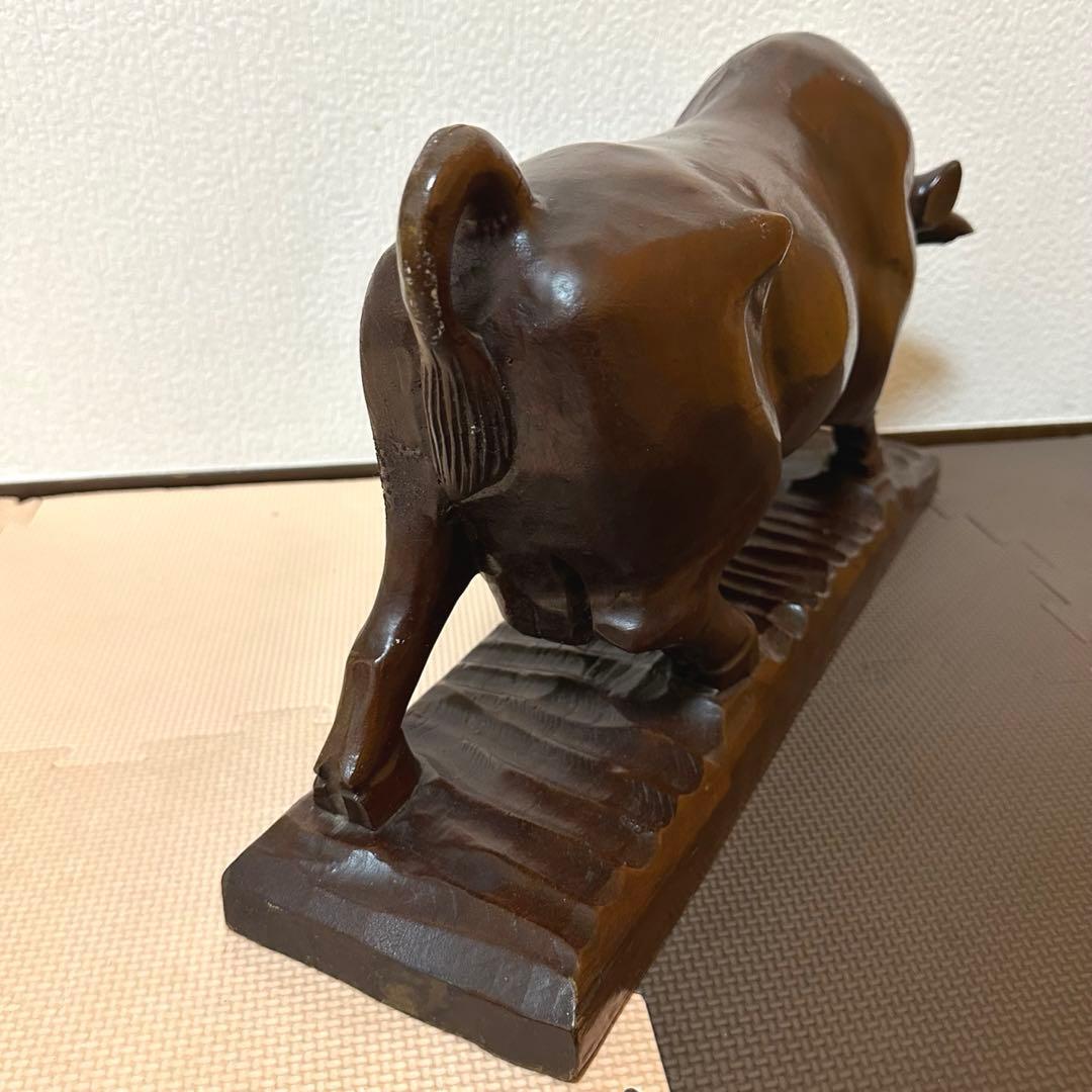 【訳あり品】牛 闘牛 木彫 骨董 古美術 置物 オブジェ アンティーク　縁起物