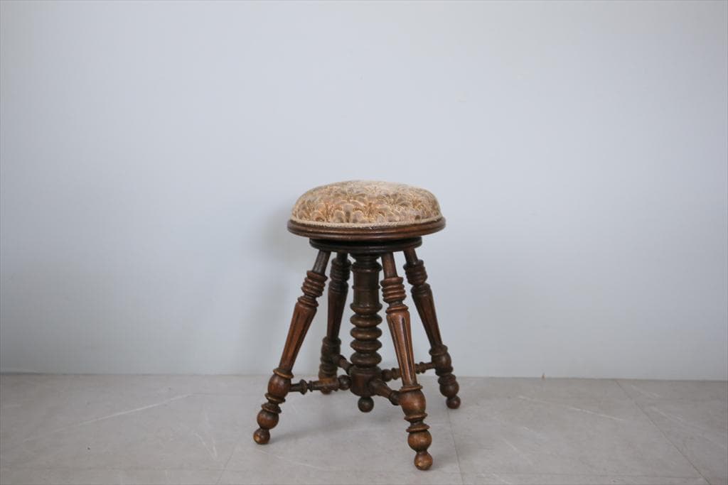 フランスアンティーク古木ピアノスツール/木製チェア/演奏用回転イス(92-78)