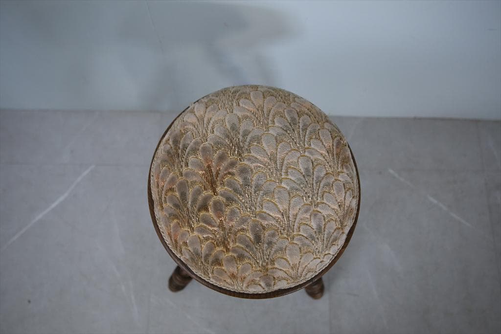 フランスアンティーク古木ピアノスツール/木製チェア/演奏用回転イス(92-78)