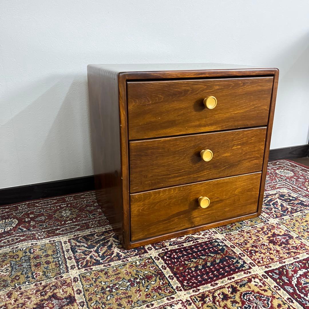 古家具 大きめのサイズ◼︎深谷木工 引き出し3杯 整理棚 収納棚 木製家具