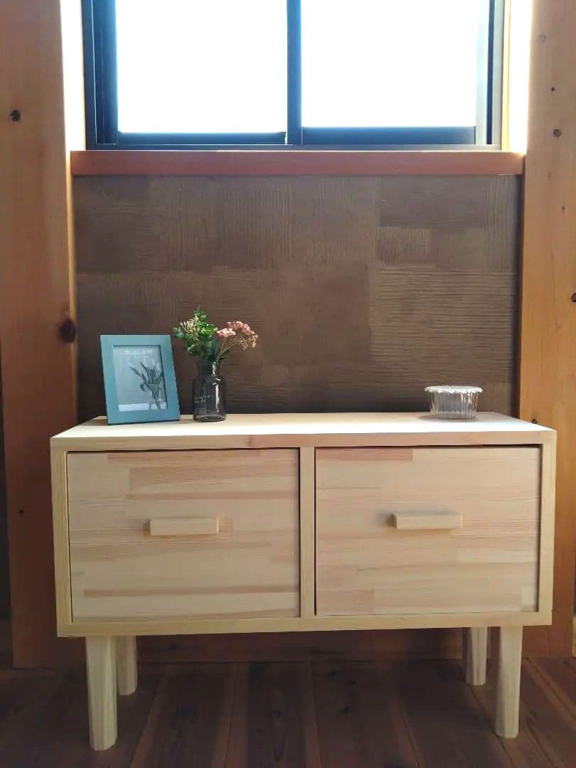 【送料無料】チェスト付サイドボード　　北欧風ナチュラル仕上げ　飾り棚　テーブル