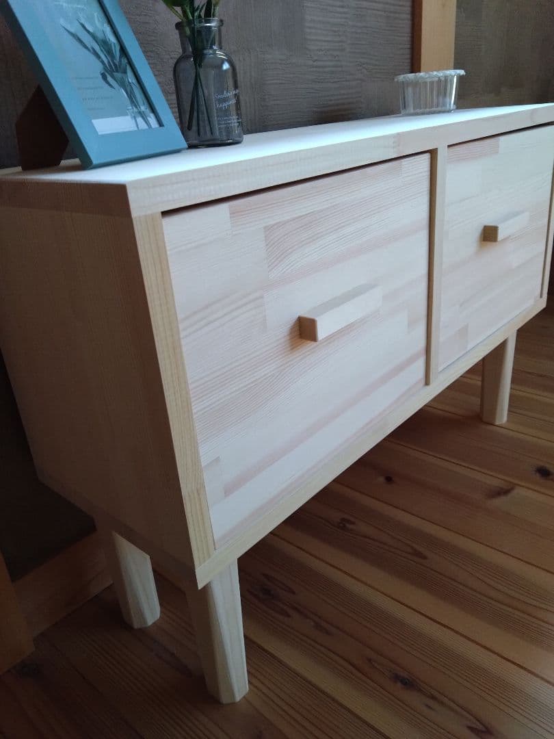 【送料無料】チェスト付サイドボード　　北欧風ナチュラル仕上げ　飾り棚　テーブル