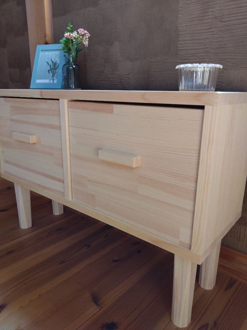 【送料無料】チェスト付サイドボード　　北欧風ナチュラル仕上げ　飾り棚　テーブル