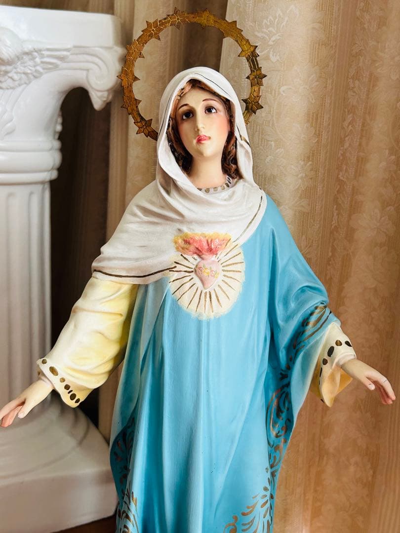 超超希少52cm】✞ 両腕を広げる聖心の聖母マリア像宗教彫刻アンティーク