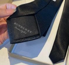 BURBERRY ネクタイ ブラック 細ストライプ 騎士ロゴ刺繍