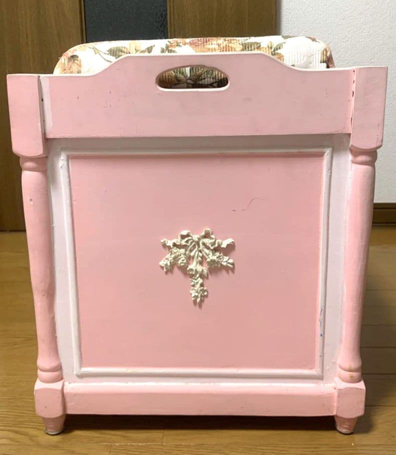 【収納BOX】椅子/ピンク/白/花柄/家具/収納スツール/ケース/ベンチ