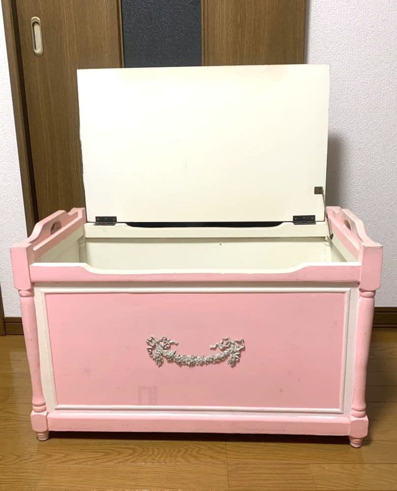 【収納BOX】椅子/ピンク/白/花柄/家具/収納スツール/ケース/ベンチ