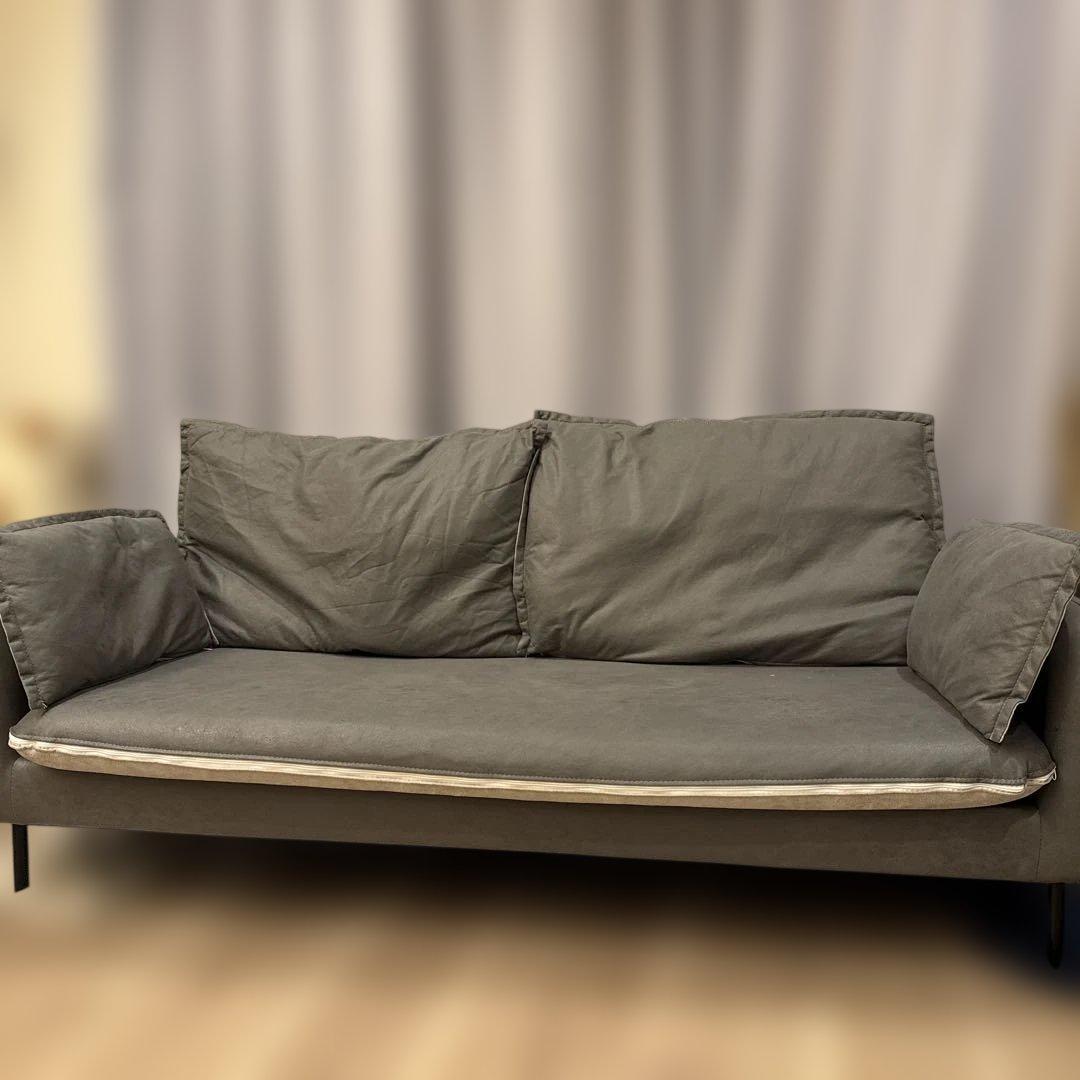 グレー2人掛けファブリックソファ　　おしゃれソファ長椅子