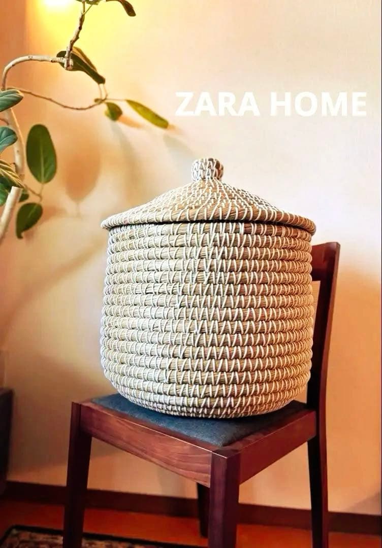 ☘️送料込⭐️未使用品⭐️ZARA ⭐️フタ付きラウンドバスケット⭐️