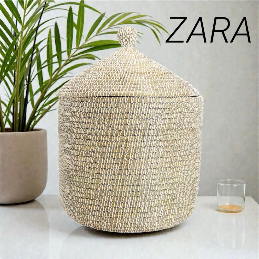 ☘️送料込⭐️未使用品⭐️ZARA ⭐️フタ付きラウンドバスケット⭐️