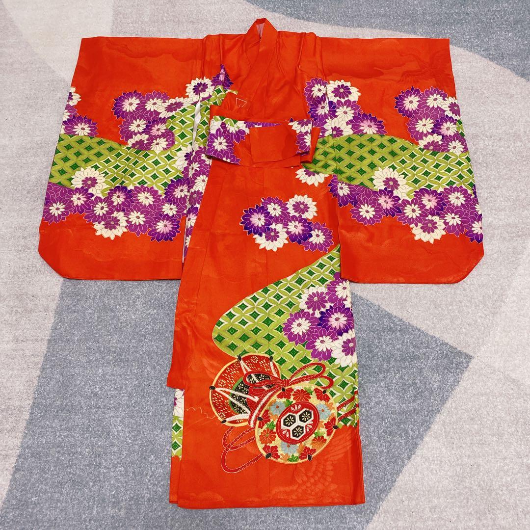 七五三 3歳 アンティーク 着物 被布 バッグ 草履 髪飾り セット