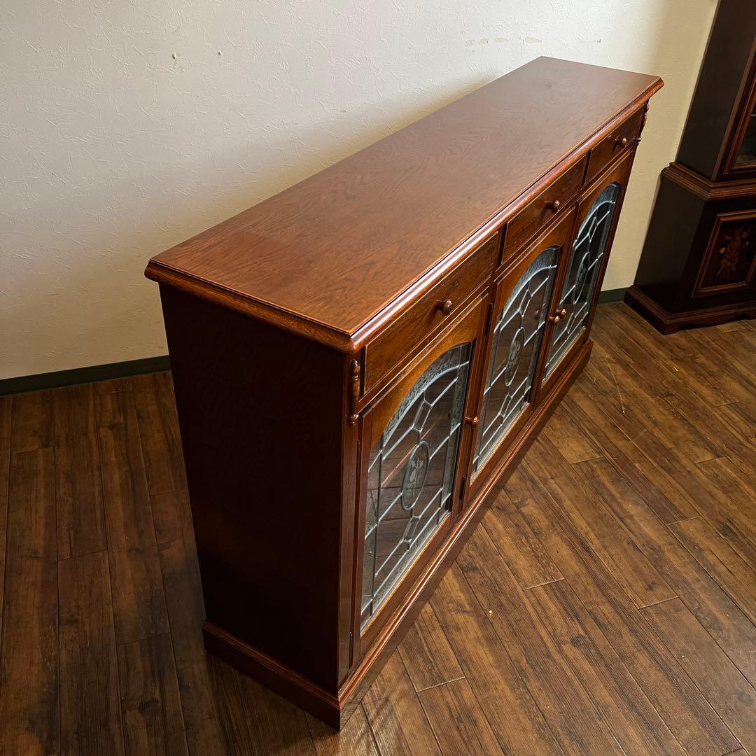 k838r111 三越家具 ブルージュ サイドボード ステンドグラス オーク材