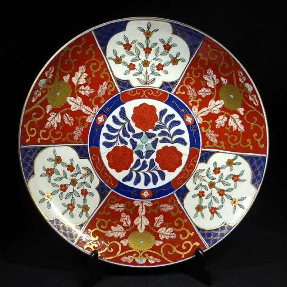 時代物 古伊万里 染錦 大皿 飾り皿 幅約45cm 古陶磁 t123134