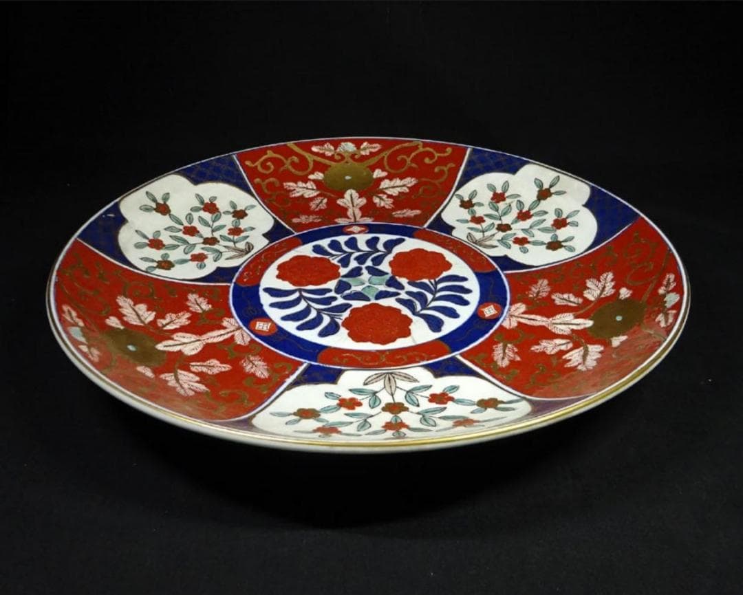 時代物 古伊万里 染錦 大皿 飾り皿 幅約45cm 古陶磁 t123134