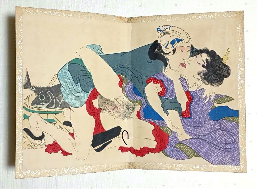 春画画帖浮世絵版画12図柄、版元大黒屋松本平吉、明治期出版