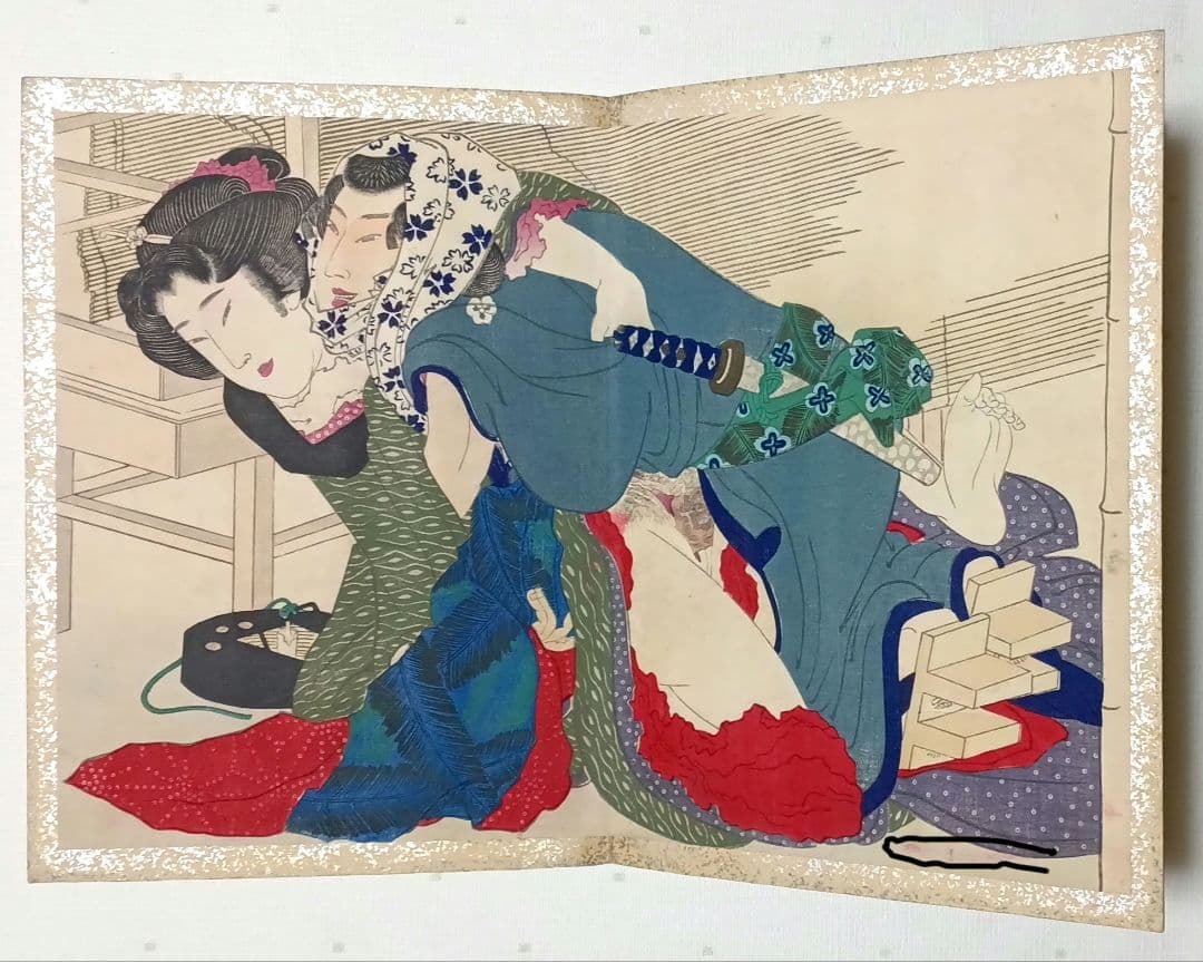 春画画帖浮世絵版画12図柄、版元大黒屋松本平吉、明治期出版