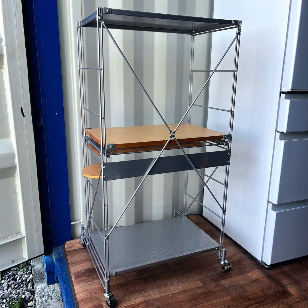 取付無料！無印良品 スチールユニットシェルフ キャスター付きパソコン