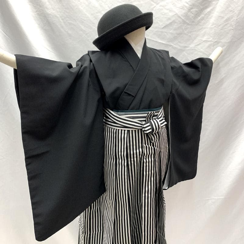 504bj10■ハーフ成人式 10歳 男児 着物&袴&角帯 シンプル■美品