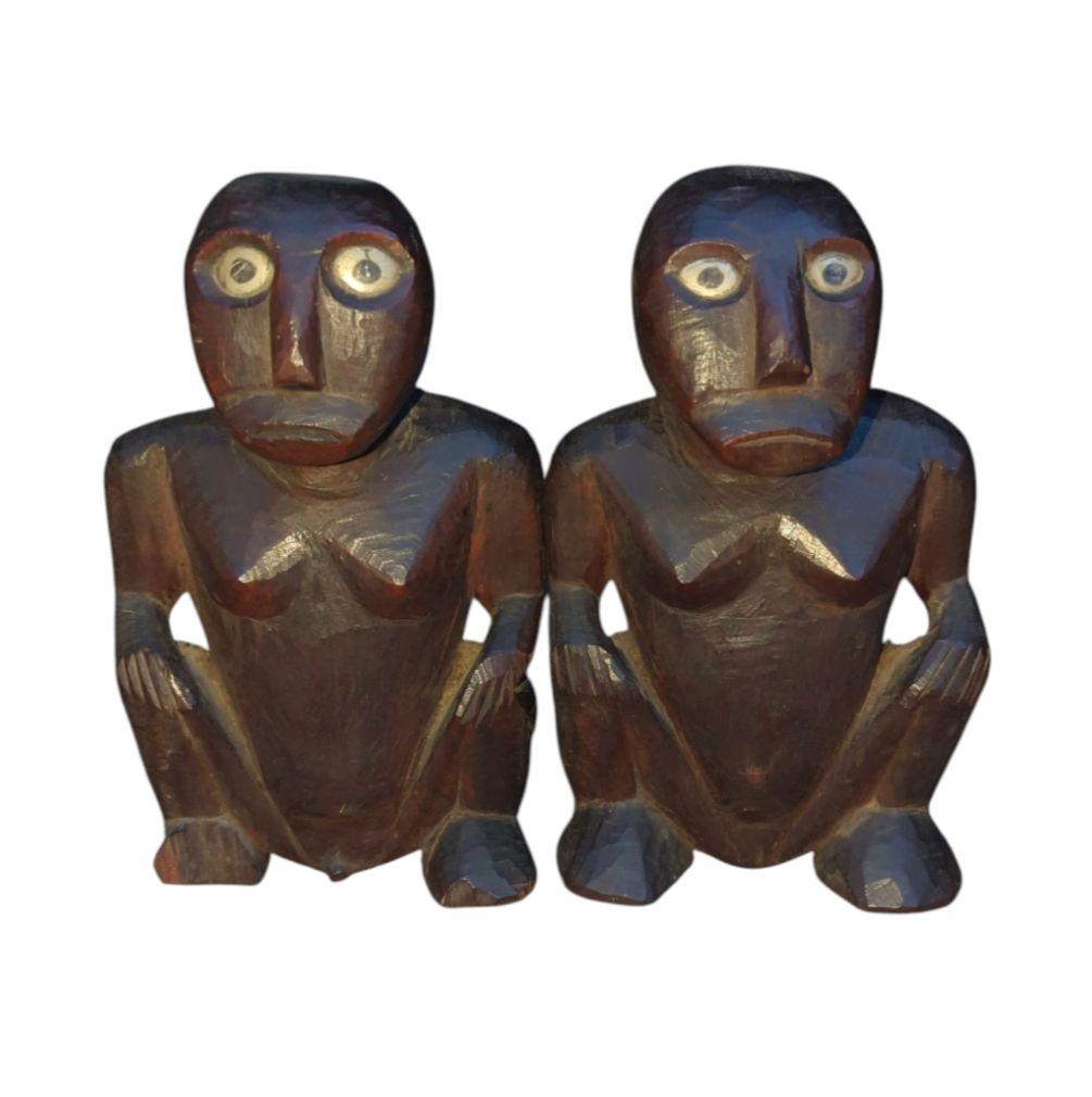 アフリカンアート 木製人型彫刻 2体セット 【 希少 パラオ トコベイ人形 】