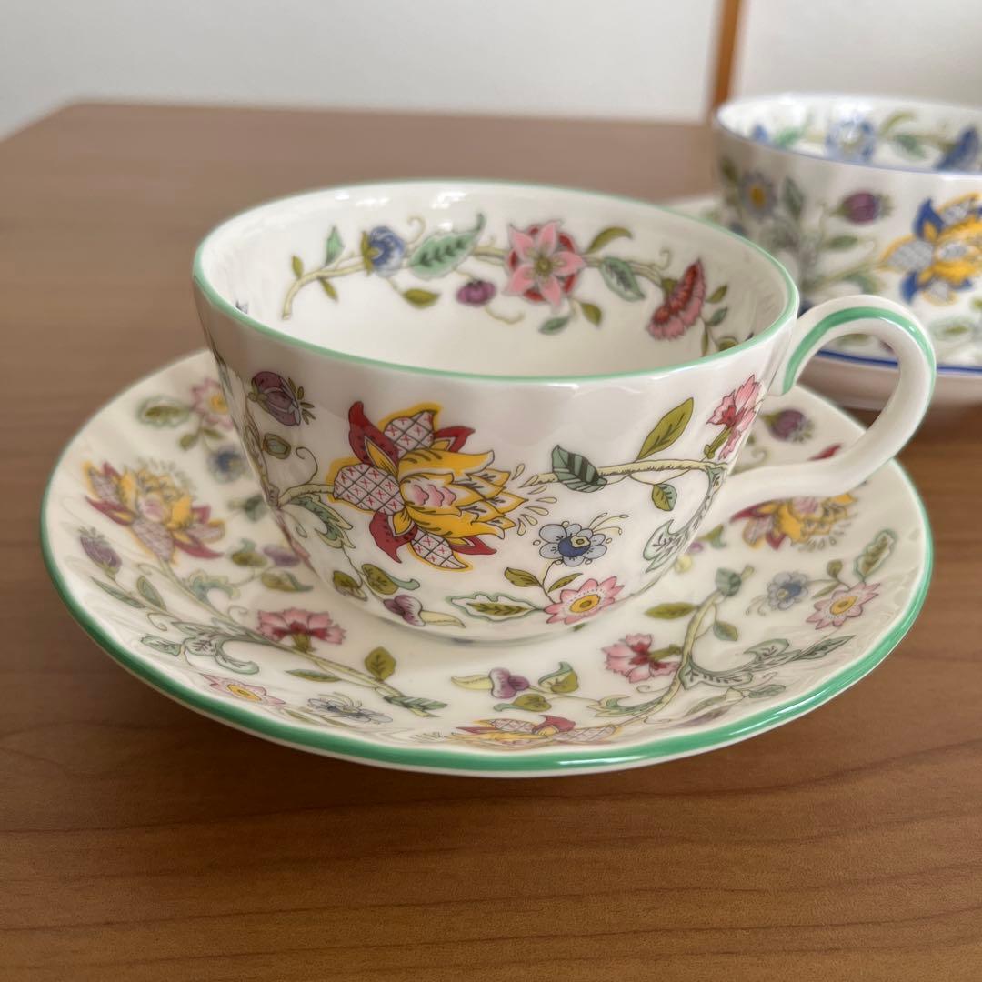 MINTON ハドンホール ティーカップ&ソーサー ペア ブルー&グリーン