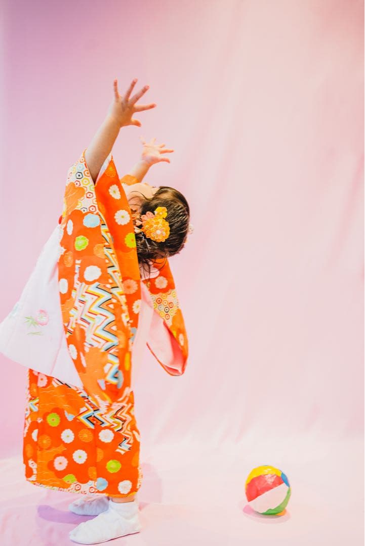 753 お宮参り　3歳向け・絹交織・アンティーク着物とお被布セット