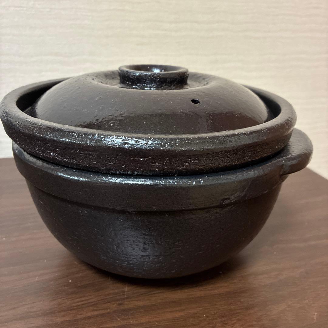 長谷園　陶珍かまど NC-01 黒 二合炊き　レンジ炊飯