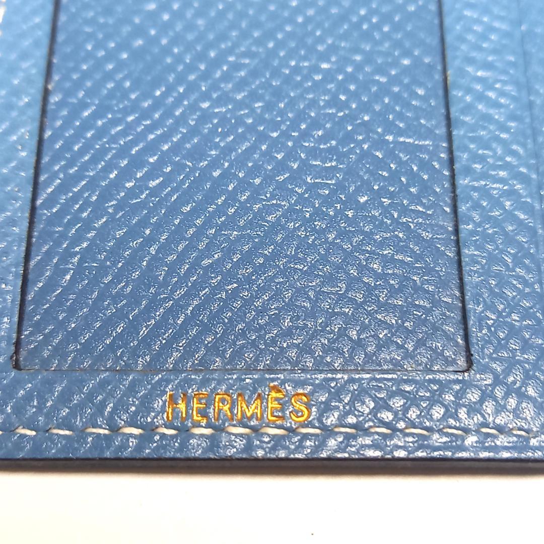 未使用 エルメス ミニフォトケース 写真入れ 写真ケース ブルー系 レザー